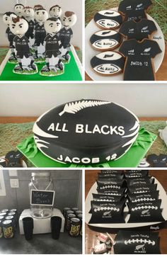 a collage of photos showing different types of cakes and desserts for sports fans