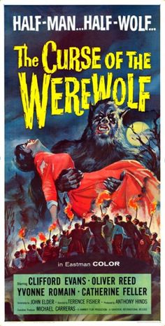 the curse of the werewolf movie poster with an image of a man being held by