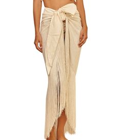 From Bahia Maria, this swim cover-up features: Fringe detailWrap tie closureApprox. 42" lengthLinenHand washImported. Shaping Swimsuit, Swimwear 2024, Swimsuit Wrap, Sarong Skirt, Skirt Coverup, Swimsuits Bikinis, Swimsuit Cover Ups, Swim Cover, Sarong