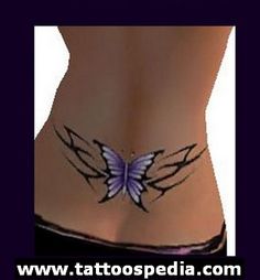 a woman's stomach with a butterfly tattoo on it