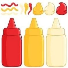 a set of different colored crayons and sauces