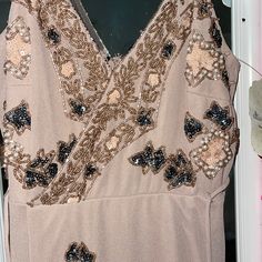 Stunningly Beautiful Dress Size Xs Brand New With Tags True To Size Sleeveless Beige Mini Dress With Sequins, Beige Sequined Sleeveless Mini Dress, Beige Sleeveless Sequin Mini Dress, Beige Sleeveless Mini Dress With Sequins, Gold Wedding Guest Dresses, Beige Lace Dress, Maxi Romper Dress, Blush Lace Dress, Pink Wrap Dress