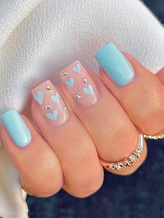 uñas para cualquier época del año (cortas) Grad Nails, Everyday Nails, Preppy Nails, Kids Nail Designs, Glitter Tip Nails, Blue Glitter Nails, Heart Nail Designs, Easy Nails