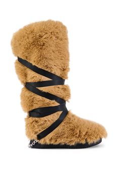 AZALEA WANG TZILA TAN FUR FLAT BOOT Azalea Wang, A Teddy Bear, Faux Leather Belts, Flat Boots, Fit Style, Hoodie Dress, Link Chain, Criss Cross, Leather Belt