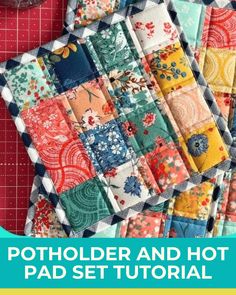 an image of patchwork and hot pad set with the text, potholder and hot pad