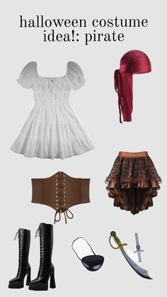 halloween costume idea pirate outfit with corsets, boots and accessories for the girl