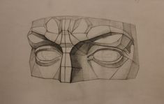 a drawing of a face with lines on it's forehead and eyes drawn in pencil