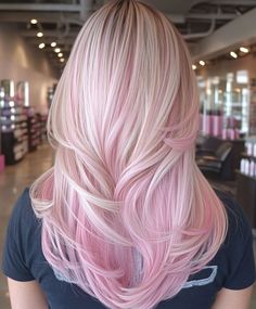 Touch Of Pink Hair, Blonde Highlights With Pink Tips, Straight Hair Pink Highlights, Platinum Blonde Hair With Pink Highlight, Blonde Balayage With Pink, Soft Pink Hair Color, Baby Pink Highlights, Blonde Pink Highlights, Pink Highlights Hair