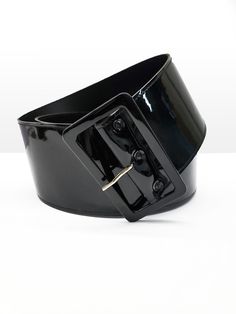 JIBRI Wide Patent Belt Rectangle buckle. 3 1/2 inches wide Adjustable fit. Made in Atlanta An enormous, rectangle buckle cinches a wide belt that makes a dramatic focal point for any ensemble. Size 0/1 Fits waist 30- 36 Size 2/3 Fits waist 37-45 Size 4 Fits waist 46-53 Garner Style, Wide Belt, Black Patent Leather, Edgy Fashion, Yellow Black, Leather Belt, Patent Leather, Atlanta, White And Black