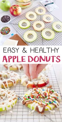 apple donuts with sprinkles and apples on the side