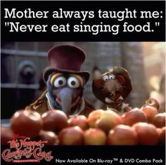 an advertisement for the movie mother always taught me never eat singing food, with two mice in top hats