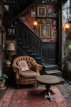 Moody English Cottage Interiors, Whimsigoth Entryway, Spooky House Interior, Dark Academia Home Interior, Dark Cottagecore Interior, Gothic Basement, Dark Academia Aesthetic Decor, Goth Victorian House, Cottage Homes Interior