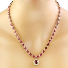 Stamped: 14K Total Necklace Weight: 28.7 GramsNecklace Length: 18.5 InchesCenter Ruby Weight: 3.50 Carat (10.00x8.00 Millimeters)Side Ruby Weight: 38.90 (7.00x5.00 Millimeters)Diamond Weight: 2.20 Carat (F-G Color, VS2-SI1 Clarity) Face Measures: 16.30x15.80 Millimeter SKU: [600503] Ruby Necklace Designs, Small Gold Necklace, Ruby Diamond Necklace, Ruby Jewelry Necklaces, Small Earrings Gold, Ruby And Diamond Necklace, Classy Necklace, Ruby Necklace Pendant, Diamond Earrings Design