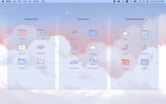 an image of a desktop screen with clouds in the background and icons displayed on it