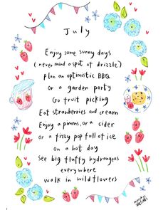 a handwritten poem with flowers and buntings