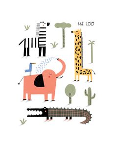 an animal and giraffes are depicted in this illustration with the words, the zoo