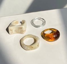 Neutral Acrylic Resin Rings A - US Size 7.5 B - US Size 7 C - US Size 6 D - US Size 8 Emeralds Rings, Tortoise Ring, Rings Set For Women, Y2k Rings, Acrylic Ring, Minimalist Accessories, Resin Acrylic, Transparent Resin, Pattern Ring