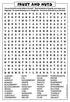 a printable fruit and nuts word search