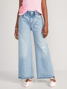 High-Waisted Baggy Ripped Wide-Leg Jeans for Girls | Old Navy Wide Leg Jeans Target, Wave To Earth Concert Fits, Cute Wide Leg Pants, Clothing Line Ideas, Jean Inspiration, Girls High Waisted Jeans, Preppy Jeans, Jeans For Girls, Quoi Porter