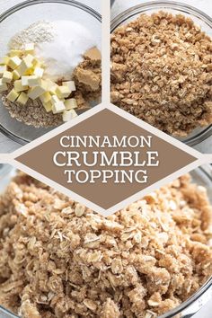 a bowl of crumble topping with cinnamon, brown sugar, and oats. Cinnamon Strudel Topping, Streusel Topping Recipe With Oats, Brown Sugar Streusel Topping, Oatmeal Crumble Topping Recipe, Pecan Crumble Topping Recipe, Crumble Recipe Topping, Wife Meals, Brown Sugar Crumble Topping