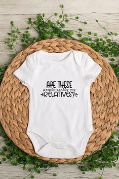 Are These People Really My Relatives? Baby Bodysuit or Toddler Shirt . This shirt is a perfect gift and sure to get a laugh. *When ordering: SS = Short Sleeve, LS = Long Sleeve *Bodysuits are Carter's brand. Please see their sizing chart if you aren't sure what size to order. *All bodysuits are white. The color you choose is for the text/image.  *If you would like a colored bodysuit, please request a custom order and we can see if we can meet your needs. Please note though that there is usually Playful Short Sleeve Onesie As A Gift, Playful Short Sleeve Onesie Gift, Playful Short Sleeve Onesie As Gift, Playful Short Sleeve Onesie With Funny Text, Cute Pre-shrunk Onesie, Cute Unisex Pre-shrunk Onesie, Funny Short Sleeve Onesie For Birthdays, Funny Short Sleeve Onesie For Birthday, Cute Fitted Pre-shrunk Onesie