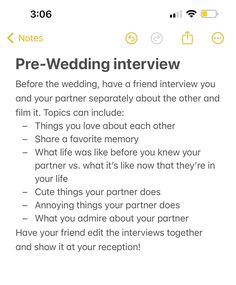 the wedding interview is shown in this screenshote screen shot from an iphone phone