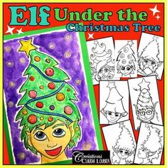 Everyone loves elves! Here is a project where the students get to create a very original elf!A Christmas tree will replace the hair! This project makes excellent Christmas cards when they are made in a smaller format. The students are left to their own creativity! Older students (Junior High and High School) could push even further with the drawing of their elves.This is a great way to work on drawing faces while using a Christmas theme.  Level:Grades 4 and upJunior High and High School  Techniq Art Lesson Plan, Elf Drawings, Elf Christmas Tree, Art Cart, Wax Crayons, Dry Pastel, Christmas Tree Art, Drawing Faces, Christmas Planning