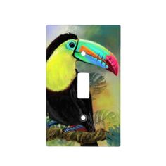 a colorful toucan bird on a tree branch light switch cover