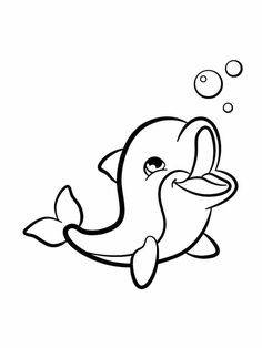 a cartoon dolphin swimming with bubbles in its mouth and it's head above the water