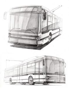 two drawings of a bus side by side