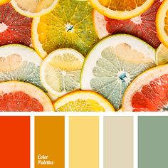 the color scheme is orange, yellow, and green with lots of different fruits on it