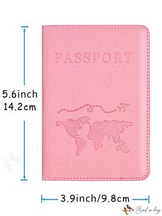 a passport case with the word passport printed on it and a world map in pink