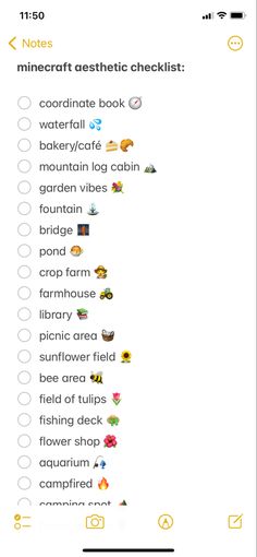 an image of a checklist with the words minecraft aesthetic checklist