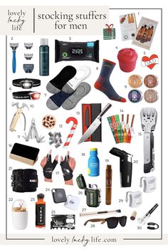 a collage of various items that include shoes, socks and other things