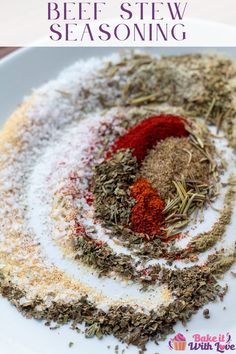 a white plate topped with spices and seasoning