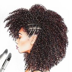 a drawing of a woman's hair with crochet hooks on her head