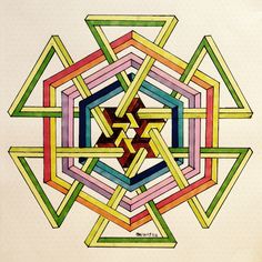 a drawing of an abstract design made out of colored pencils