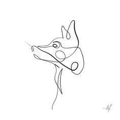 a black and white drawing of a dog's head