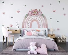 Add a touch of charm and elegance to your little one's room with our Pink Boho Rainbow with Floral Wall Stickers. Featuring a soft pink rainbow adorned with beautiful floral accents, these wall decals are perfect for creating a dreamy, whimsical atmosphere in nurseries or kids' rooms. Made from eco-friendly, removable fabric, these stickers are easy to apply, reposition, and remove without leaving any residue. Available in a variety of sizes, this wall decal will fit perfectly in any space, addi Floral Wall Stickers, Wall Stickers Nursery, Fabric Stickers, Pink Rainbow, Nursery Wall Decals, Pink Boho, Boho Rainbow, Renter Friendly, Fabric Wall