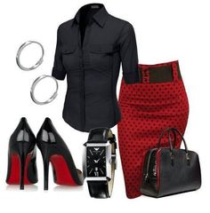 Work outfit Heels High, Red Skirt, Red Heels, Work Wardrobe, Professional Outfits, Business Attire, Work Attire, Outfit Casual, Work Fashion