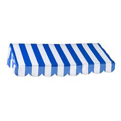 a blue and white striped awning on a white background