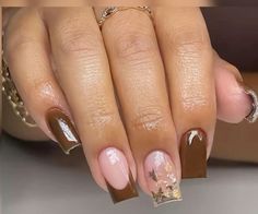 #nailsinspire #nailart  #nails Short Acrylic Nails Fall 2023, Tapered Square Nails Fall Colors, Short Square Acrylic Nails Fall Brown, Fall Nails With French Tip, Subtle Fall Nails Short, Nail Designs Fall Gel Square, Thanksgiving Nail Designs Fall Short, Brown Baddie Nails Short, Thanksgiving Nail Inspo Short