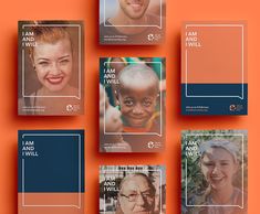 an orange and blue brochure with images of people on it that say i am and i will