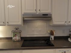 the kitchen counter is clean and ready to be used as a cooktop area for cooking