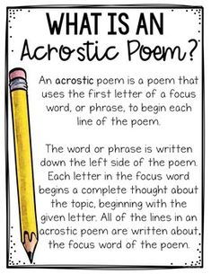 what is an acrostic poem? with a pencil in front of it and the words