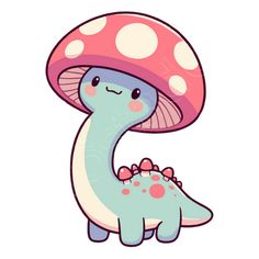 a cartoon dinosaur with a mushroom on its head