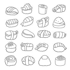 sushi icon set in black and white