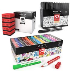 the arttea set includes several markers, pencils and eraser pens in its box