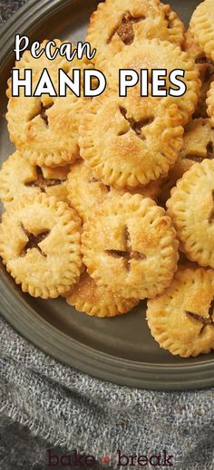 pecan hand pies on a plate with text overlay