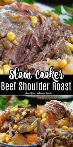 slow cooker beef shoulder roast with corn on the cob